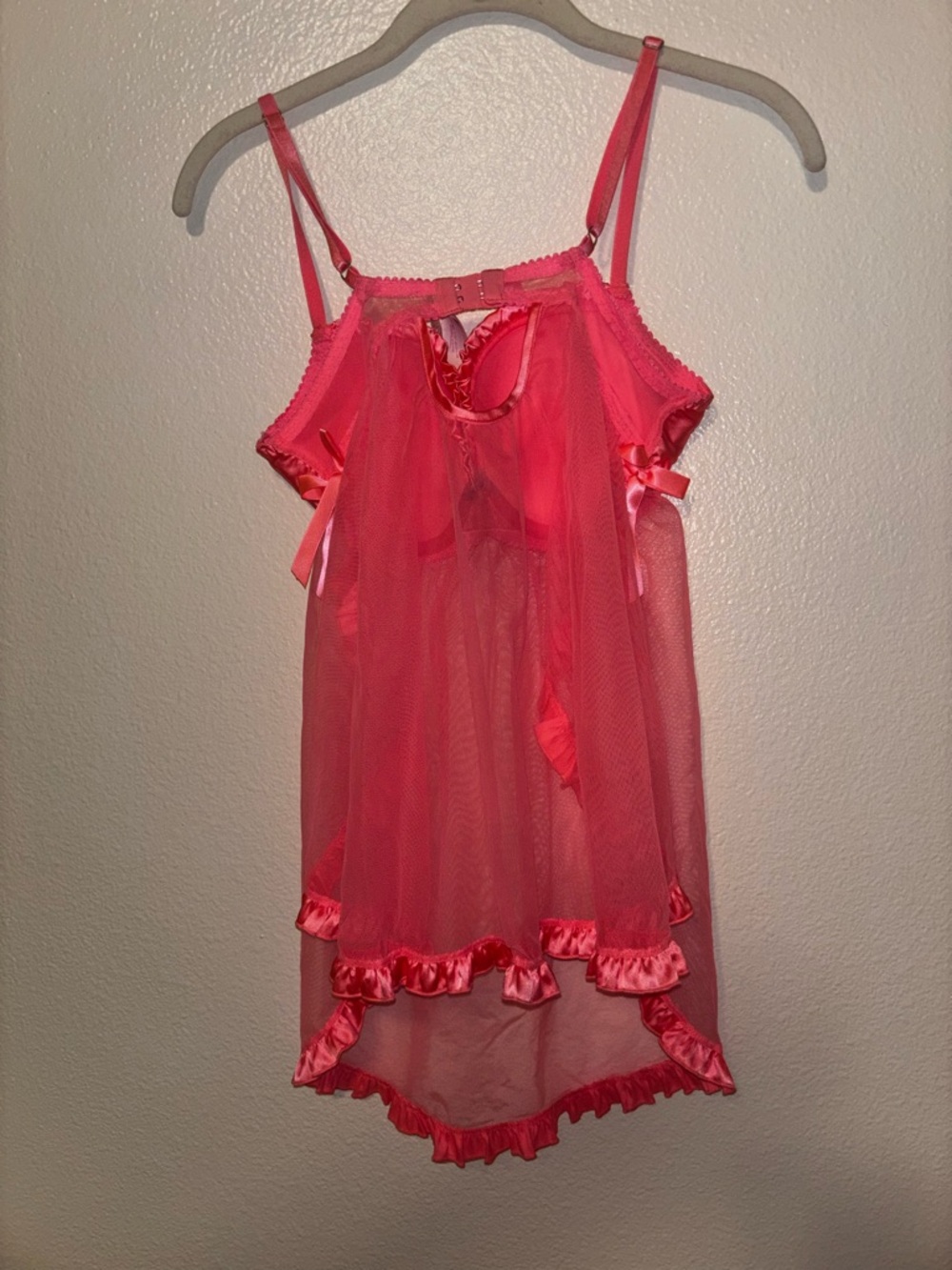 Victoria’s Secret Push Up Sheer Babydoll Lingerie Neon Coral Pink Sequin 36D NWT - Picture 4 of 5